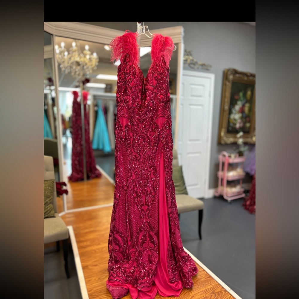 Ava Presley Hot Pink Formal Gown with Slit & Corset Size 22